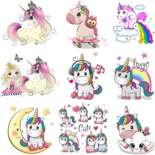 Lovely Unicorn Animals Heat Vinyl Transfer For Clothing Beautiful Girls Transfers For Clothes Appliques Stickers For DIY T-shirt