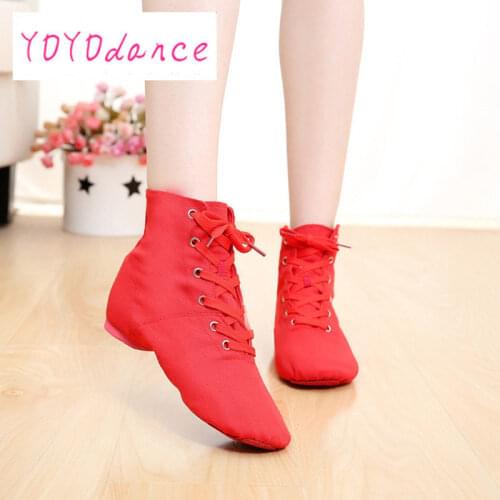 New Discount Womans Mens Jazz Dance Shoes Lace Up Boots Woman Men Jazz Sneaker Dance Shoes Red Black Jazz Boots Wholesale
