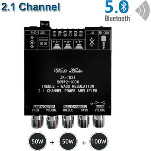 2*50W+100W Bluetooth 5.0 TPA3116D2 Power Subwoofer Amplifier Board 2.1 Channel TPA3116 Audio Stereo Equalizer AUX Class D Amp