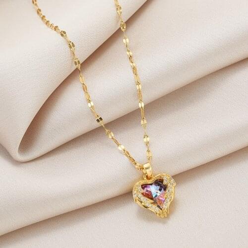 2021 Luxury Heart Of Ocean Crystal Pendant Stainless Steel Necklace For Women Exquisite Zircon Clavicle Chain Wedding Jewelry
