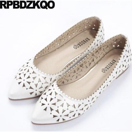 10 Hollow Out Ladies Custom Pointed Toe Summer White Sandals Breathable Gold Work Flats Cheap Shoes China Large Size Women 11