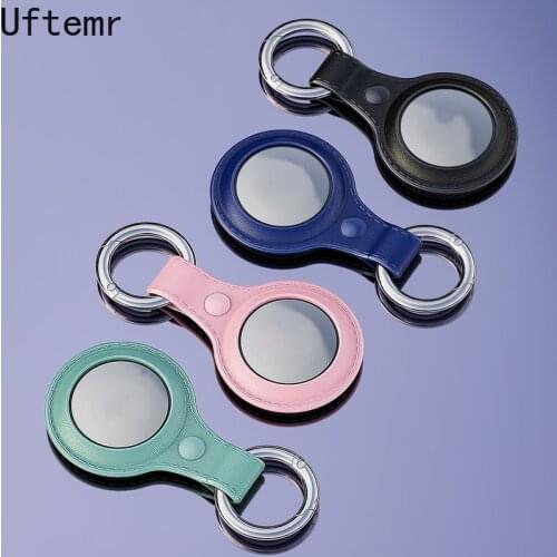 Uftemr Leather Protective Case for Airtag Cover Hangable Keychain Locator Tracker Cover for Airtags Case