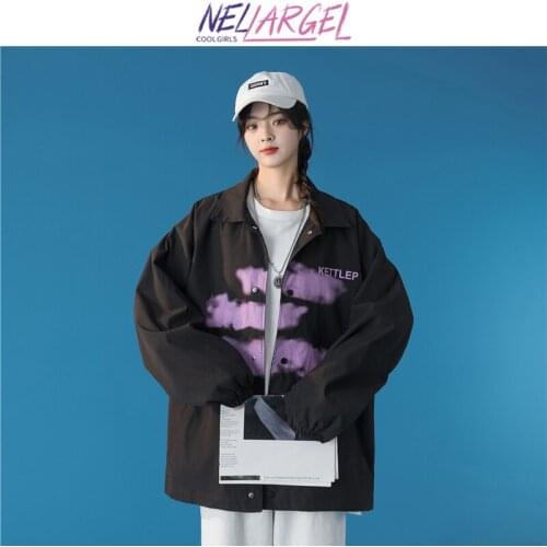 NELLARGEL Women Harajuku Vintage Y2k Jackets 2021 Female Oversized Streetwear Black Varsity Jacket Girl Japanese Bomber Jacket