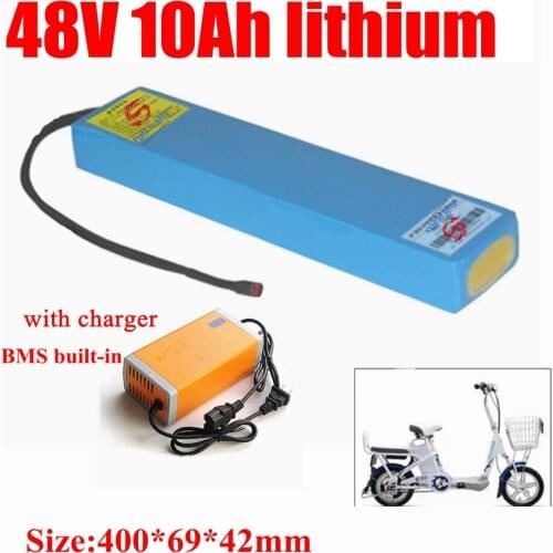 Long strip built-in 48v 10ah lithium ion battery with 13S BMS for Electric Bike+ 3A charger