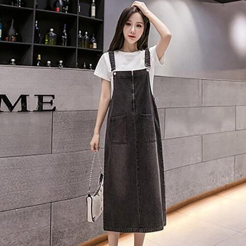 Wenfly Women Denim Dress Plus Size Casual Loose Suspenders A-Line Sleeveless Mid-Calf Korean Summer Dresses Harajuku