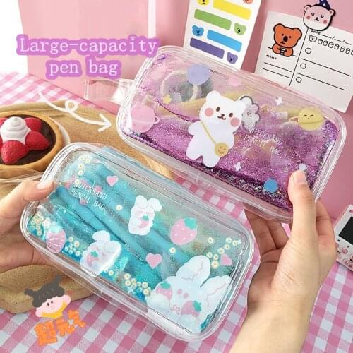 Yisuremia New Oil Flow Big Capacity Kawaii Daisy Transparent Pencil Bag Pen Case Trousse Storage Bag Organizer School Stationery