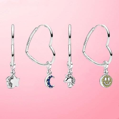 925 Sterling Silver Pandora Earring Large Asymmetric Hearts Of Love Earrings For Women Wedding Gift Fashion Jewelry