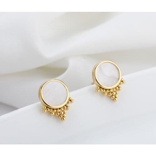 Aesthetic Opal Stud Earrings For Women Girls Gold Stainless Steel Round Flower Crown Earring Boho Ear Jewelry Accessories 2021