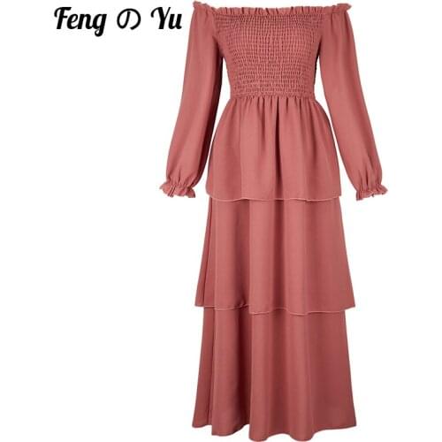 Spring And Autumn Retro Woman Cake Dress Sexy Off-Shoulder Long-Sleeved Frilled Dress Elegant Tube Top Red Bean Paste Dress