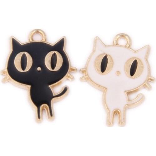 10pcs Enamel Cute Q Cat Charms Pendant for Jewelry Making Supplies Alloy Metal Drop Oil Findings for Necklace Bracelet