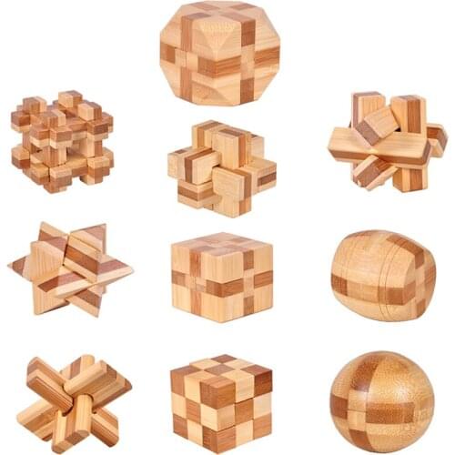 10pcs/set 3D Puzzle handmade vintage Ming lock Luban lock wooden toy adults puzzle children adult Decompression antistress toys