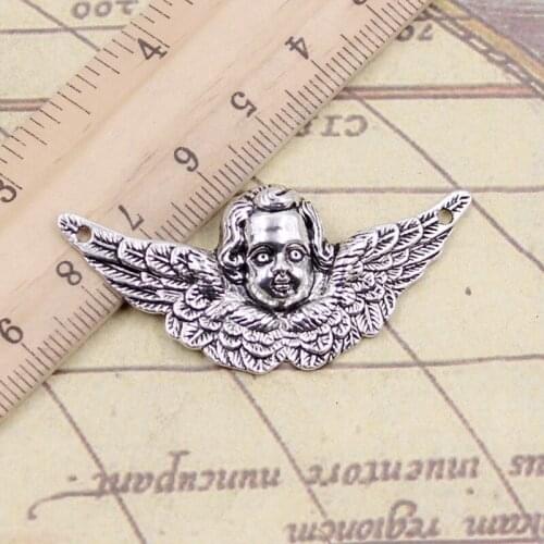 10pcs Charms angel wings cupid 50x23mm Tibetan Bronze Silver Color Pendants Antique Jewelry Making DIY Handmade Craft