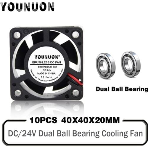 10 Pcs YOUNUON 24V 40mmx20mm 4cm Dual Ball Bearing Brushless DC Heatsink Cooling Fan 4020B 40mm 3D Printer Exhaust Cooler Fan