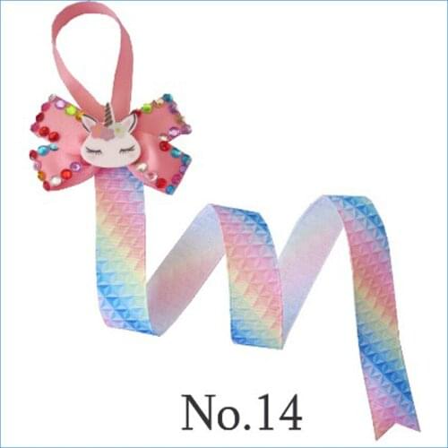30 Diamonds Rainbow Unicorn 26" Hair Clip Holder Ribbon Bow Storage Organizer