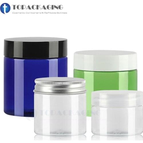 50pcs*20/30/50/80G Cream Jar Empty Cosmetic Container Plastic Makup Tins Refillable Clear Canister Packing Pot Cans Aluminum Cap