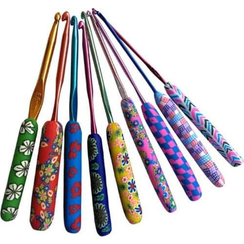 9Pcs/set Colourful Crochet Hook Set Ergonomic Handles Knitting Needles Sewing Tool
