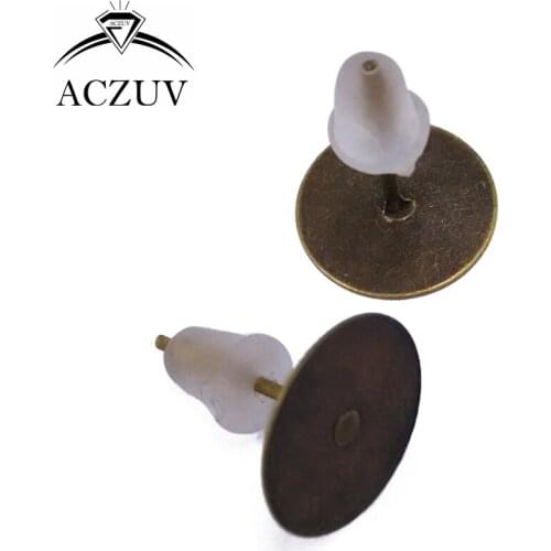 Antique Bronze 1000pcs 4mm 6mm 8mm 10mm Glue Pad for Cabochon Stud Earring Posts W/ Rubber Stoppers Backs Findings EDT014