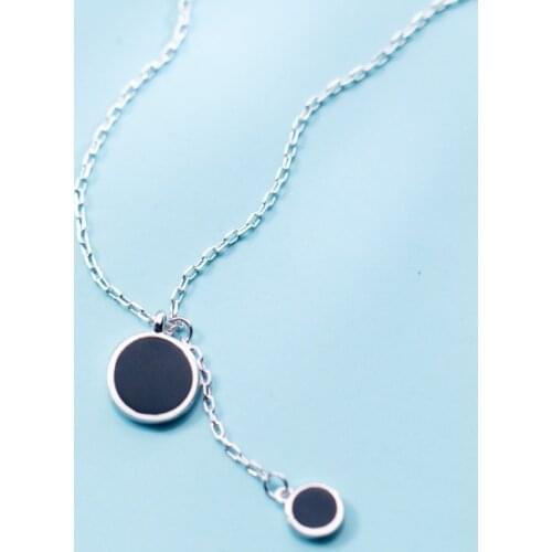 MloveAcc Delicate 925 Sterling Silver Black Round Disc Charm Pendant Necklaces for Women Thin Chain Choker Necklace