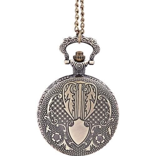 Retro trend bronze shield perspective pattern open white digital pocket watch mens and womens accessories belt chain