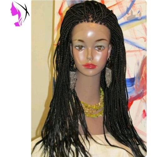 Long Black Synthetic Lace Front Wigs 13X4 Long Braided Wigs Synthetic Hair Braids Whosale Box Braids Wig For African Black Women