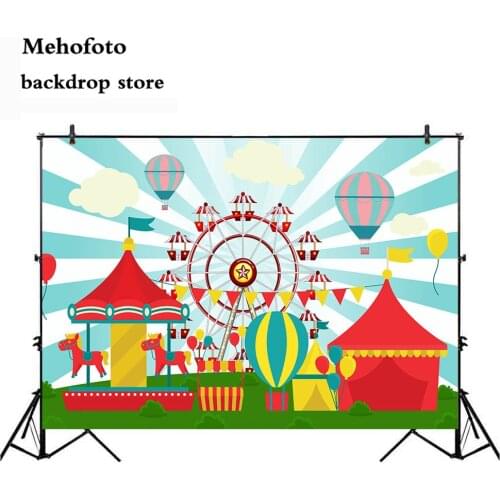 Mehofoto Amusement Park Photography Backdrops Ferris Wheel Photo Background Carousel Circus Studio Cartoon Props Hot Air Balloon