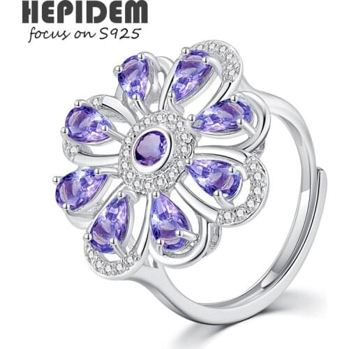 HEPIDEM 100% Tanzanite 925 Sterling Silver Rings 2022 New Trend Women Purple Stone Gemstones Gift S925 Fine Jewelry 3426