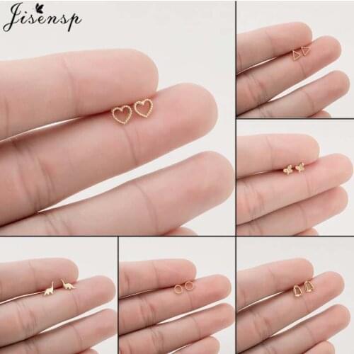 Jisensp Geometric Fashion Heart Shape Stud Earrings Minimalist Hollow Triangle Round Earrings for Women Punk Jewelry Gift