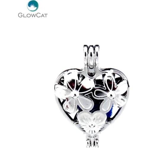 K401 5pcs/lot Silver Alloy Pearl Cage 33mm Flowers Heart Pendant Fairytale Party Essential Oil Diffuser