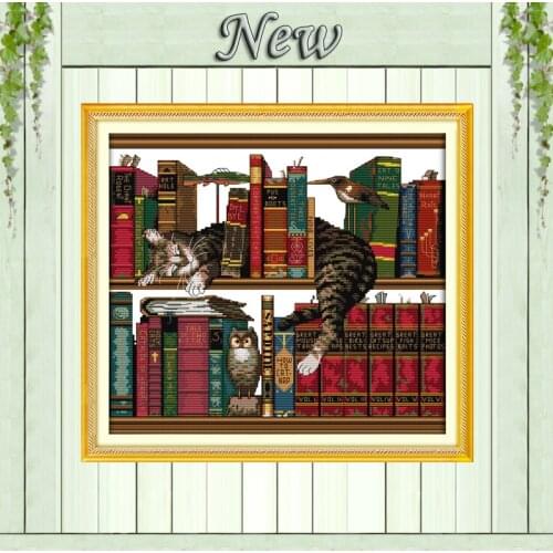 Sleeping cat on the shelf animal Painting ,Counted Printed on Canvas DMC 14CT 11CT Cross Stitch Needlework Kits Embroidery Sets