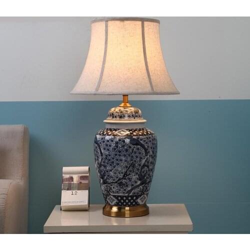 Chinese Simple White Peacock Flower Table Lamp Living Room Bedside Lamp Hotel Room Lighting blue and white ceramic table lamp