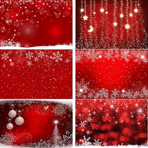 Red Merry Christmas Photography Background Bokeh Happy New Year White Snowflake Winter Birthday Photo Backdrop Photoshoot Props