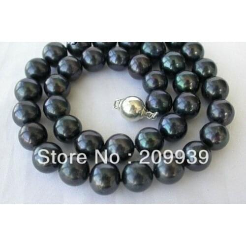 9-10mm round Tahiti-black freshwater cultured pearls necklace 17"