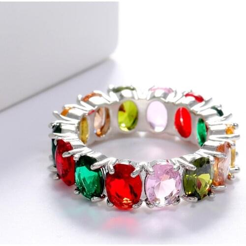 LUALA New Rainbow Rings Engagement Wedding Band Rings For Women Colorful Oval Zircon Ring Fashion Finger Accessories