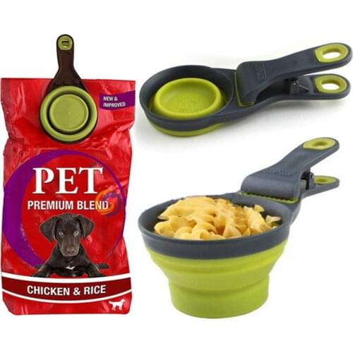 3 IN 1 Multifunction Pet Dog Cat Collapsible Scoop Sealing Clip Measuring Cup
