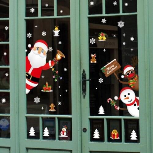 Cartoon Christmas Stickers for Window Showcase Removable Santa Clause Snowman Home Decor Decal Adhesive Christmas Wall Sticker