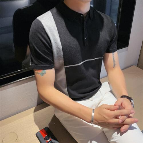 Breathable Polos Para Hombre Men Polo Shirts Male Top Polo Homme Fashion Black Contrast Color Short Sleeve Slim Man Polo Shirts