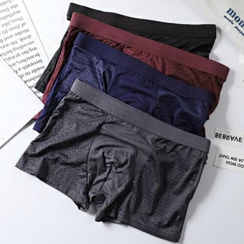 Male Panties Modal Mens Underwear Boxers Breathable Man Ice Silk Sexy U Convex Boxer Solid Underpants Comfortable Mesh Shorts