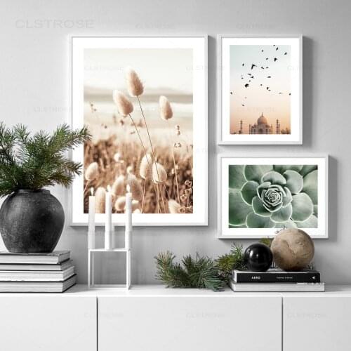 Sunset Beach Wave Cactus Nordic Poster Grass Walkway Taj Mahal Wall Art Prints Canvas Painting Decor Pictures for Living Room