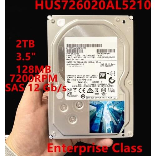 New HDD For Hgst Brand 2TB 3.5" SAS 12 Gb/s 128MB 7200RPM For Internal HDD For Enterprise Class HDD For HUS726020AL5210