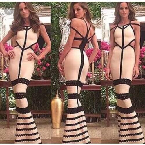 Top Quality Sexy Women Off The Shoulder Long Dress Strap Khaki Rayon Bandage Evening Party Dress