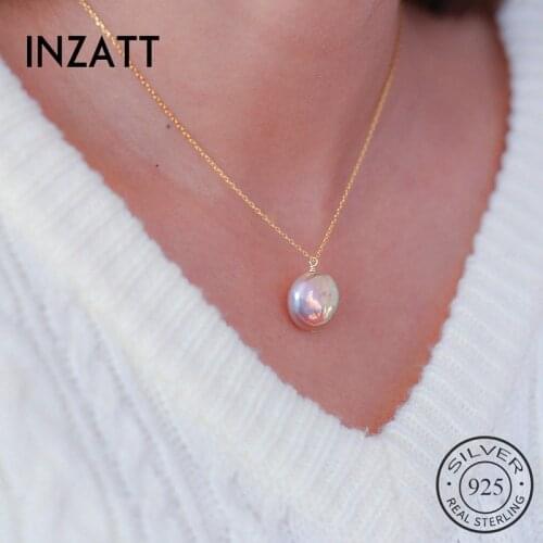 INZATT Real 925 Sterling Silver Baroque Pearl Pendant Necklace For Fashion Women Trendy Fine Jewelry Classic Accessories