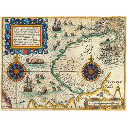 MAP OLD DE BRY VEER NOVA ZEMBLA NORTHEAST PASSAGE POSTER PRINTS ART SILK Decorative Wall 24x36inch