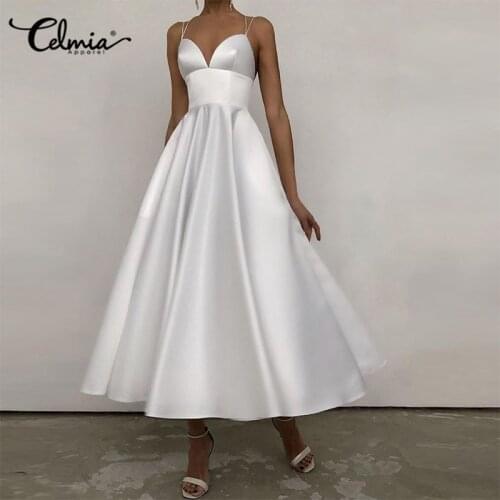Sexy Spaghetti Straps Long Dress Women Celmia Fashion Satin Sundress Summer Backless Club Elegant A-line Party Vestidos Robe