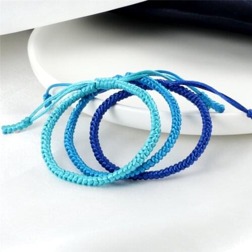 Retro Blue Series Braided Men Bracelet Handwoven Rope Three Layers Wrap Bracelets Bangles Prayer Women Wristband Homme Jewelry