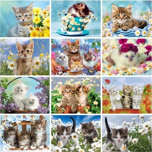Full Square/Round 5D Diy Diamond Painting Cat Daisy Mosaic Animal Flower Home Decor Embroidery Cross Stitch Floral Wall Stickers