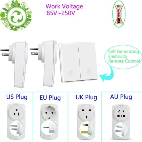US/EU/UK Plug Outlet ON OFF Self Generating Electricity Remote Control Switch 110V-220V Wall Panel Wireless Remote Smart Socket