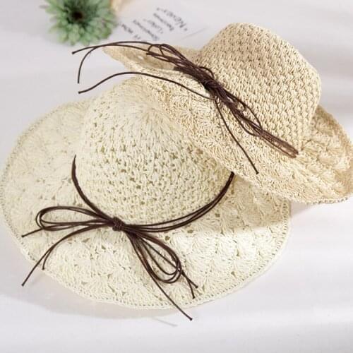 2019 Women Straw Sun Hat Summer Sweet Retro Straw Hats Girls Beach Hollow Panama Hats Chapeu Feminino Vacation Sun Visor Hats