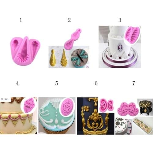 Lace pattern Ornamental Drops Cake Silicone Mold Peacock Feather Decorating Tools Shell Stencil Cupcake Baking molds