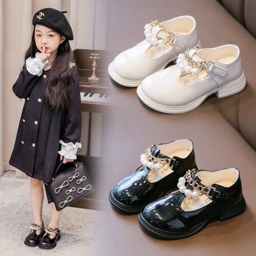 Autumn Fashion Beaded Leather Shoes Party Dance Princess Shoes For Little Girls Mary Jane Shoes Childrens Flats School Shoes