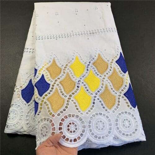 High Quality African Nigerian Tulle Lace Fabric 100% Wedding Party Gown Dress Embroidered Swiss Cotton Fabric Damask 2.5Yards